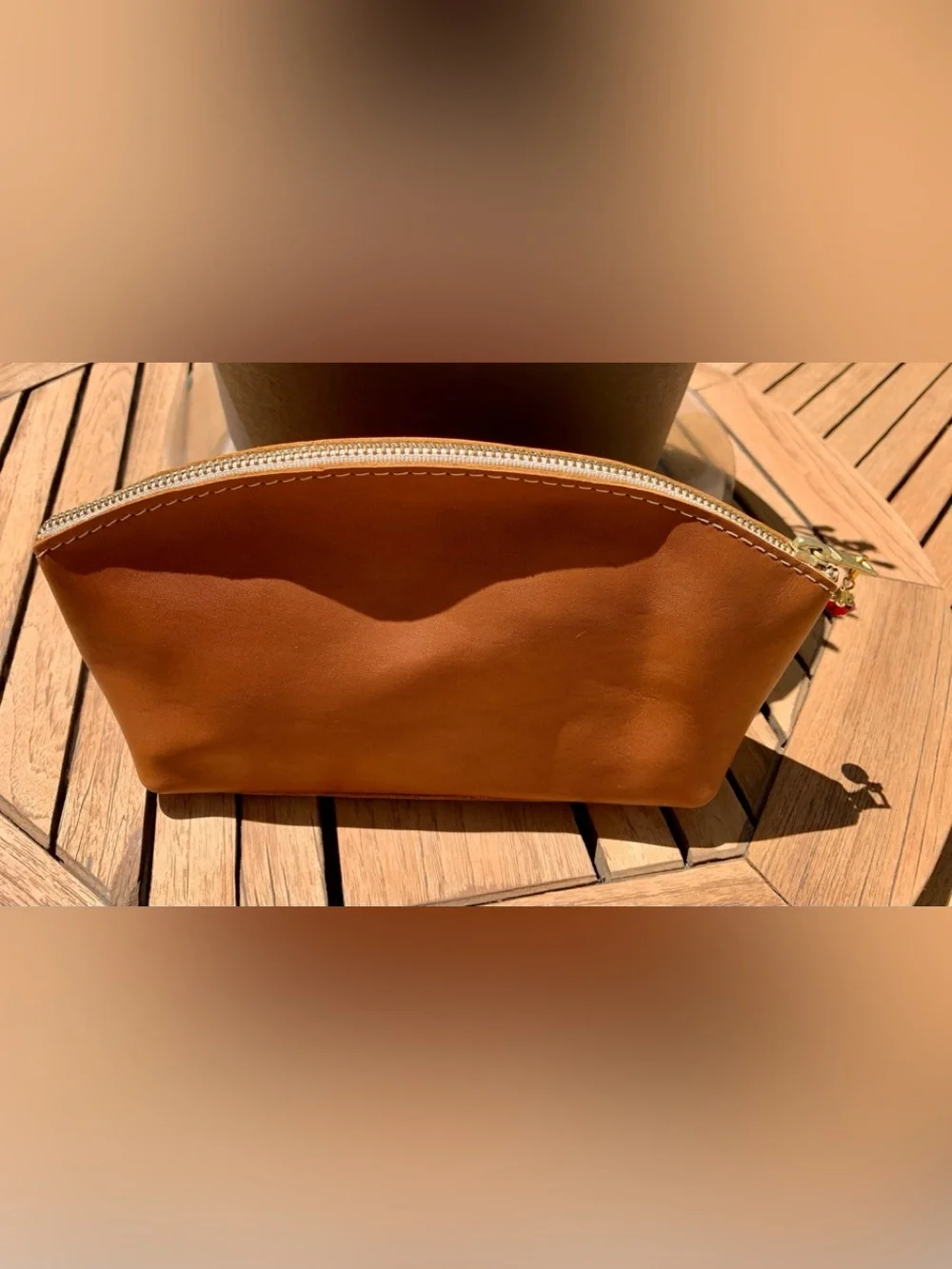 Portland Leather Goods Leather Cosmetic Pouch with Zipper Charm